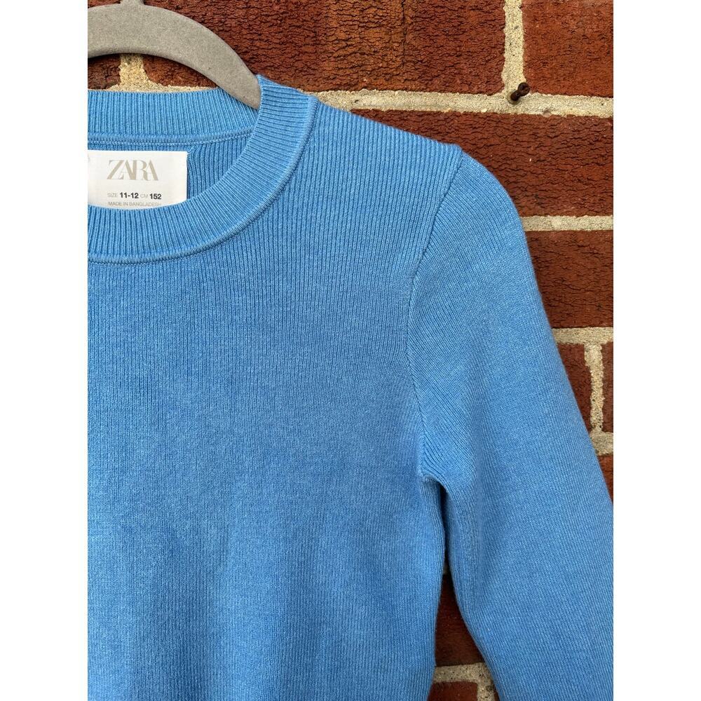 Zara Girls Blue Knit Crop Sweater Size 11-12 152 Long Sleeve Pullover Top - Picture 5 of 8